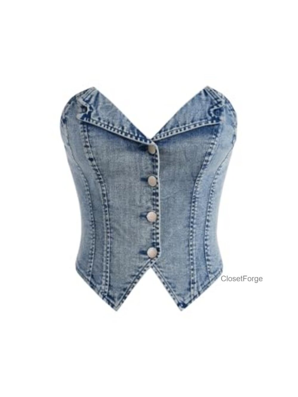 Denim Tube Top Y2K Asymmetrical Crop Top Strapless Button Front Red